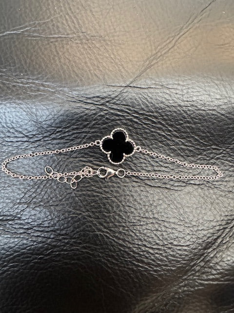 925 Silver Clover Lucky Charm Bracelet - Black