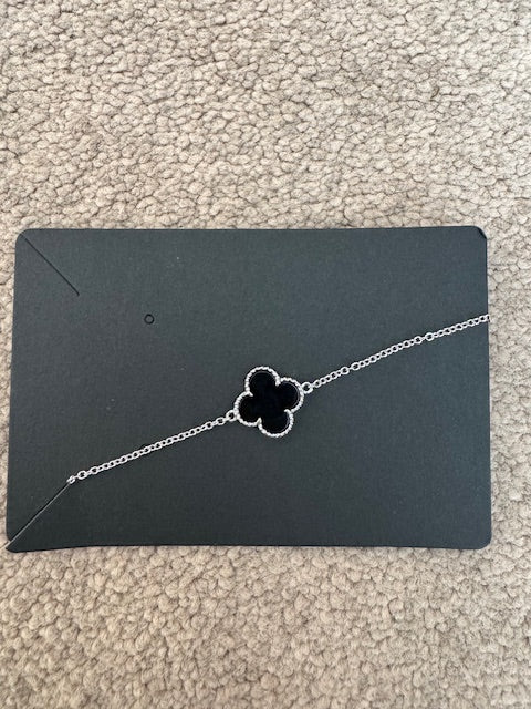 925 Silver Clover Lucky Charm Bracelet - Black